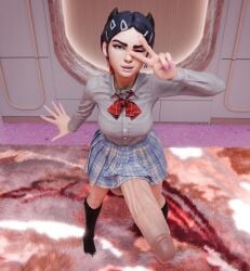 clove_(valorant) futanari 3d big_penis veiny_penis 1futa erection erect_penis winking_at_viewer looking_at_viewer high_angle white-skinned_futa valorant manufatura tagme self_upload stockings short_hair black_hair