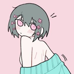 kurari-chan_(iyowa) iyowa_girls cevio kyu-kurarin_(cevio) mv_character black_hair hair_ornament pink_nipples backboob 1girls female female_only female_focus pixiv_link twitter_link color light_skin human human_only blush /// ccitrus0