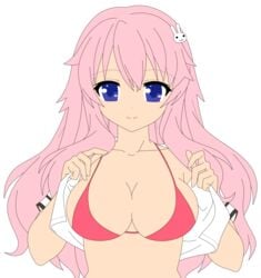 baka_to_test_to_shoukanjuu blue_eyes bra breasts busty female hair_ornament hairclip highres himeji_mizuki long_hair open_clothes open_shirt photoshop pink_hair school_uniform shirt simple_background smile undressing vector_trace