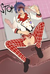 2boys absurdres anal black_choker black_shirt blood blue_hair blue_pubic_hair bracelet buttons censored censored_guro censored_penis choker clipboard colored_pubic_hair commentary cross-section death disembodied_hand disembodied_penis double-breasted drooling dying ensemble_stars! ero_guro grid_print guro hair_between_eyes highres holding holding_pen jacket jewelry lying male_death male_focus male_penetrated male_pubic_hair mosaic_censoring multiple_boys murder nosebleed nullchan official_alternate_costume on_back on_table open_mouth pants pen penis polka_dot pubic_hair raised_inner_eyebrows rape red_pants sazanami_jun sex shirt short_hair solo_focus spread_legs stab sweat table tears three-quarter_sleeves torn_clothes torn_pants twitching unconventional_weapon white_jacket wide-eyed yaoi yellow_eyes yukadon