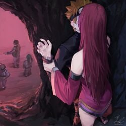 energy_drain forced forced_kiss fuuka_(naruto) kiss kissing naruto naruto_(series) naruto_shippuden pinned_to_wall uzumaki_naruto