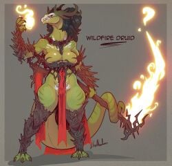1girls anthro big_breasts druid fire lluisabadias scalie tail thighs