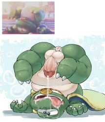 10_cosmo_24 2026 4_fingers amphibian anthro anus balls belly big_butt bodily_fluids bubble butt cape claws clothing cum cum_drip cum_dripping_from_penis cum_in_mouth cum_inside cum_on_face cum_on_tongue defeated digital_drawing_(artwork) digital_media_(artwork) dripping fingers frog genital_fluids genitals hi_res humanoid_genitalia humanoid_penis jewelry male mario_bros necklace nintendo overweight overweight_anthro overweight_male penis puffy_anus reference_image screenshot_redraw signature solo the_super_mario_galaxy_movie tongue upside_down wart_(mario)