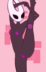 hollow_knight hollow_knight:_silksong hollow_knight_(franchise) team_cherry hornet_(hollow_knight) solo solo_female 1girl bug bug_girl spider spider_girl breasts pussy small_breasts horns cloak yoga pink_nipples pink_pussy