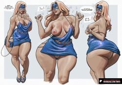 1girl 1girls ass bag big_breasts blonde_blazer blonde_hair blue_bag blue_dress breasts child_bearing_hips commando commentary curvaceous curvaceous_ass curvaceous_body curvaceous_female curvaceous_figure curvaceous_hips curvaceous_thighs curvy curvy_body curvy_female curvy_figure curvy_hips curvy_thighs dispatch dispatch_(game) dress english_commentary english_text female female_focus female_only functionally_nude functionally_nude_female going_commando handbag highres huge_ass jewelry large_breasts long_hair multiple_views necklace nipples pussy simple_background sleeveless sleeveless_dress solo solo_female solo_focus speech_bubble thatmfdiego thick thick_hips thick_legs thick_thighs thighs waifu white_background wide_hips