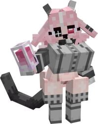 1girl 1girls big_breasts black_eyes blockbench different_eye_color drunken_goddess_reflux female female_only femme_soule figura glass_cup half_naked half_nude horn horns looking_at_viewer minecraft notaorange13_(artist) pink_eyes pink_hair pukey_goddess_shot_trick self_upload solo tail