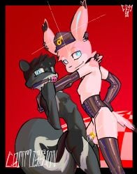anthro armwear ball_gag balls balls_touching bbgg_(artist) blue_eyes bodily_fluids chastity_cage chastity_device clothing corset duo eeveelution flat_chastity_cage fluffy fluffy_tail gag gender_symbol generation_6_pokemon genital_fluids genitals gloves handwear hat headgear headwear hi_res hyacinth_(cheeseuschrist) latex latex_armwear latex_clothing latex_corset latex_gloves latex_handwear latex_legwear latex_lingerie latex_stockings latex_topwear legwear lingerie male male/male male_symbol mammal nintendo pallas_(cheeseuschrist) pokemon pokemon_(species) precum rodent sciurid stockings sylveon symbol tail topwear tree_squirrel
