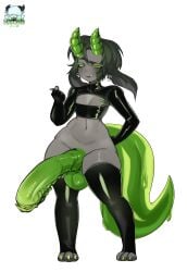 diplomacyraptor diplomacyraptor_oc tagme dragon dragon_girl dragon_futa sweater dragon_dick big_dick big_penis massive_penis madoshii large_ears skull_earrings grey_skin small_breasts thick_thighs thick_tail slime_tail slime slime_dragon