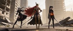 nier:_automata stellar_blade elden_ring front_view 3girls clothed widescreen wallpaper ai_generated