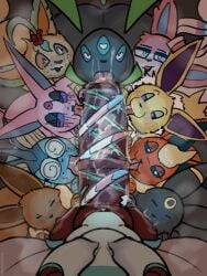 2026 anthro ball_suck bedroom_eyes bestiality black_body blue_body blush blush_lines bodily_fluids brown_body collaborative collaborative_sex digital_media_(artwork) eevee eeveelution english_text espeon eyewear fellatio feral flareon freckles gangbang generation_1_pokemon generation_2_pokemon generation_4_pokemon generation_6_pokemon genital_fluids glaceon glasses group group_sex heart_eyes heart_symbol hi_res jolteon kiss_mark leafeon makeup mascara miteling multicolored_body narrowed_eyes nintendo nucleon_(fakemon) oral orange_body penile pink_body pokemon pokemon_(species) precum ribbons_(anatomy) rockpankake roi_(rockpankake) running_makeup running_mascara seductive sex simple_background size_difference spiral_glasses sucking sylveon text two_tone_body umbreon vaporeon vinejob white_body yellow_body
