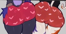 <3 2girls :3 animal_ears anthro anthro_female ass_focus bat_bad big_ass big_butt boxers breasts butt_focus catgirl costume curvy female female_focus fortnite fortnite:_battle_royale furry glowing_eyes hips hood large_ass large_butt meow_skulls_(fortnite) no_pupils patterned_clothing purple_body purple_fur purple_skin raven_team_leader screen_face side_to_side simple_face smile tail thick_thighs thigh_gap thighs touching_butt underwear wide_hips
