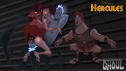 3boys anal_sex balls blush breast_grab cuckold disney disney_villains double_penetration female god hades_(hercules) happy_sex hercules_(character) hercules_(disney) human humiliation interspecies lordghoul megara penis phil philoctetes satyr straight testicles threesome vaginal_penetration