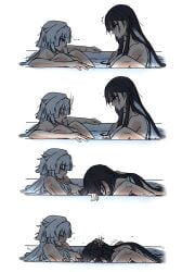 ... 2girls absurdres black_hair blue_eyes cerydra_(honkai:_star_rail) choikfu commentary fellatio futa_with_female futanari highres honkai:_star_rail honkai_(series) hysilens_(honkai:_star_rail) long_hair multiple_girls oral penis shared_bathing white_hair yuri