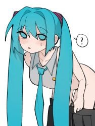 1girls female female_only female_focus pixiv_link twitter_link color light_skin looking_at_viewer sweatdrop open_mouth big_ass thick_thighs hatsune_miku vocaloid ccitrus0 bottomless ? dressing