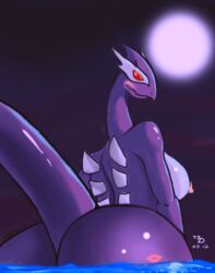 ass big_breasts blush breasts female huge_ass huge_breasts kiss_mark legendary_pokémon looking_at_viewer looking_back lugia night nintendo no_humans pokemon pokemon_(species) pokemon_gsc pokemon_xd presenting purple_body scalie shadow_lugia shadow_pokémon video_games water zp92