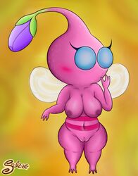 blush breasts female no_humans no_mouth pikmin pikmin_(species) purple_nipples pussy scalie swizzle wide_hips winged_pikmin