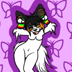 animated anthro arm_warmers butterfly canine caramelldansen closed_eyes collar dagger_leonelli_(character) dancing ear_tuft eyewear female foxy_dance fur furry glasses heart insects navel raised_arm solo tongue tongue_out unknown_artist