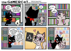 bubble clothing color comic cute dialog edit english_text eyewear feline female fur gamer_cat gamercat glasses heart humor male mammal open_mouth pixel_(the_gamercat) pussy scarf sex straight text tongue video_games