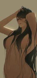1girls armpits arms_up artist_name bayonetta bayonetta_(character) beauty_mark big_breasts black_hair breast_focus breasts breasts_focus busty completely_naked completely_naked_female completely_nude completely_nude_female covered_nipples curvaceous curvy curvy_female female female female_focus female_only glasses hair_covering_breasts hair_covering_nipples hair_over_breasts hand_in_own_hair hi_res high_resolution highres hiroshi large_breasts light-skinned_female light_skin long_hair looking_at_viewer mature mature_female milf mole mole_on_face mole_under_mouth naked naked_female navel nintendo nude nude_female platinum_games simple_background solo solo_female solo_focus standing stomach tagme upper_body very_long_hair voluptuous voluptuous_female wet wet_body wet_hair wet_skin