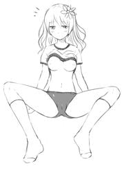 buruma cameltoe hair_ornament highres monochrome nipples topless tsubasa_tsubasa