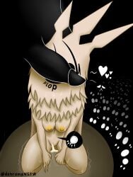 3:4 absurd_res arthropod black_penis bodily_fluids cum dehroma dominant dominant_male duo female fur genital_fluids genitals hi_res hollow_knight impregnation insects lepidopteran male male/female nipples ovum penis penis_on_face pussy radiance_(hollow_knight) shade_lord shaded side_view sitting sitting_on_ground sweat vessel_(species) white_body white_fur yellow_nipples
