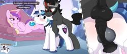 absurd_res alicorn balls being_watched crystal english_text equid equine female feral friendship_is_magic furniture genitals group hasbro hi_res horn horse king_sombra_(mlp) looking_at_another male male/male mammal my_little_pony mythological_creature mythological_equine mythology penis pony princess_cadance_(mlp) shining_armor_(mlp) sofa sunrise_hooves tagme text trio wings