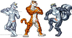 anthro canine cody_frost codyvfrost erection feline furry interspecies jake_packard male male_only mammal nude penis skunk tiger wolf zach_hastings