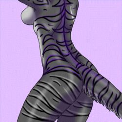 animated anthro ass bouncing breasts dancing feline female fur furry grey_body purple_markings raphian shiko shikoku-una sideboob solo tiger