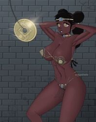 almost_naked armpits choker coin_on_string dark-skinned_female desscaras hypnosis hypnotic_eyes ichi_the_witch presenting see-through_top z4gre0