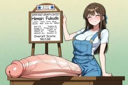 ai_assisted ai_generated big_breasts brown_hair contest cute_face cute_futa cute_girl farmgirl futa_gen futanari giant_penis huge_cock hung_futa long_hair long_penis measurements overalls solo_futa statistics thick_penis