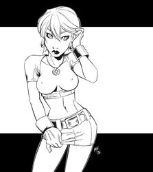 1girls 2006 catthouse_studios earrings female female_only hoop_earrings human human_only mac_(artist) marvel marvel_comics marvel_girl monochrome nipples rachel_summers solo straight_hair x-men