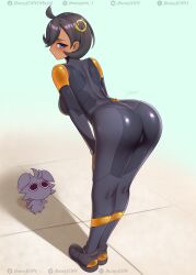 1girls ass bent_forward big_ass black_bodysuit black_hair blue_eyes bodysuit breasts clothing emma_(pokemon) espurr female female_focus full_body game_freak hair huge_ass human jhonyjoin looking_back looking_up matiere_(pokemon) matiere_(pokemon_legends:_z-a) nintendo nyasper png pokemon pokemon_(species) pokemon_legends pokemon_legends:_z-a rubber rubber_clothing rubber_suit shadow shiny_clothing short_hair standing stare thighs tight_clothing