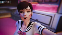 1girls 3d anal anal_insertion anal_masturbation asian_female blizzard_entertainment brown_eyes brown_hair camera_pov clothed d.va dildo dildo_in_ass female female_only horse_dildo huge masturbation mirror moaning overwatch pov riding_dildo sanmie3d school_uniform schoolgirl_d.va selfie sound video