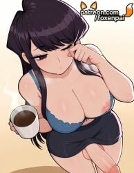 1futa 2025 ai_generated artist_name black_skirt blue_bra bra breasts bust chest cock coffee coffee_mug cup dick disposable_cup erection exposed_nipples foreskin foxenpai futanari gradient hi_res high_quality high_resolution highres holding_cup komi-san_wa_komyushou_desu komi_shouko large_penis long_hair mug nipples nipples_outside one_eye_closed patreon patreon_username pencil_skirt penis phimosis skirt solo stable_diffusion testicles uncensored watermark
