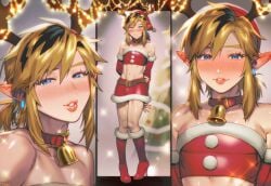 ai_art ai_generated almond_eyes antlers bare_shoulders bell black_hair blue_eyes boywife bra choker christmas christmas_clothing christmas_lights christmas_outfit close_up_view crossdressing cute deer_antlers earrings femboy feminine_male feminization flustered funny funny_face girly girly_boy golden_hair happy heart high_heels hylian hylian_ears inviting inviting_to_sex link link_(breath_of_the_wild) link_(tears_of_the_kingdom) lips long_hair long_nails looking_at_viewer luxica multiple_views novelai posing_for_the_viewer red_lipstick red_nails reindeer_antlers santa_costume santa_dress santa_hat seductive seductive_look seductive_pose seductive_smile silly smile solo the_legend_of_zelda thong trap twink uncensored