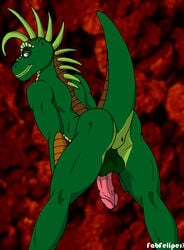 1boy anthro anus dinosaur dinosaurs_(series) fabfelipe furry green_skin jim_henson male male_only presenting presenting_hindquarters reptile robbie_sinclair solo tagme