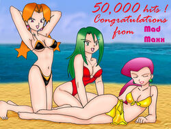 beach cassidy_(pokemon) female female_only green_hair human human_only jessie_(pokemon) mad_maxx milestone_celebration misa_(pokemon) multiple_females nintendo pointy_chin pokemon pokemon_(anime) pokemon_rgby source_request team_rocket the_bridge_bike_gang tyra_(pokemon)