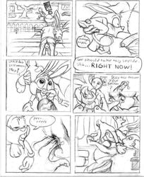 anthro buster_bunny comic english_text fellatio fur furry looqdrake male male_only mammal monochrome multiple_males oral rabbit tiny_toon_adventures