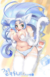 blue_hair darkstalkers felicia kemonono kemonono_(inchiki_dou) large_breasts panties tagme translation_request