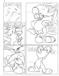 anthro buster_bunny comic fur furry looqdrake male male_only mammal monochrome multiple_males rabbit tagme tiny_toon_adventures