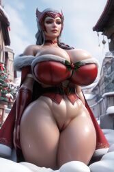 3d ai_generated big_ass big_breasts christmas christmas_outfit magic marvel marvel_comics marvel_rivals ravenomega red_eyes red_hair scarlet_witch sexy_body sexy_woman wanda_maximoff witch woman_solo