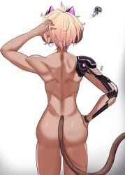 1girls ass back blonde_hair cyborg dark-skinned_female indie_virtual_youtuber kokonuts mattestrela mechanical_arm monkey_girl monkey_tail muscular_female nude pink_hair robotic_arm short_hair tail virtual_youtuber vtuber