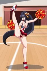 absurdres akeno_himejima bare_legs big_breasts black_hair breasts cameltoe cheerleader cheerleader_outfit cheerleading_pose choker cleavage collarbone dlobo777 empty_eyes expressionless female_only femsub gym hair_ornament hair_ribbon high_school_dxd huge_breasts hypnosis large_breasts long_hair long_ponytail open_mouth panties pom_poms ponytail ribbon shoes short_skirt skirt sneakers standing standing_split underwear upskirt very_long_hair