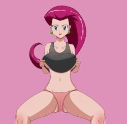 1girls 2025 2d 2d_animation 720p animated areolae big_breasts blank_background bouncing_breasts breasts cameltoe earrings flashing flashing_breasts green_earrings jessie_(pokemon) lipstick long-haired_female long_hair long_hair_female midriff nipples no_sound panties pokemon presenting_breasts pussy pussy_visible_through_clothes pussy_visible_through_panties red-haired_female red_hair red_hair_female red_lipstick short_video shorter_than_10_seconds slayfoxx smiling_female tagme tank_top tank_top_lift vagina vagina_visible_through_clothing video