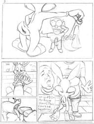 anthro buster_bunny comic fellatio fur furry looqdrake male male_only mammal monochrome multiple_males nude oral penis rabbit tiny_toon_adventures