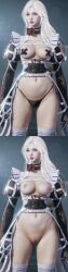 ai_assisted black_handwear breasts collage dress female flower_on_chest gilt_set grey_eyes half_naked maid maid_dress maid_outfit makeup neutral_expression neutral_pose nipple_tape panties pubg pubg_mobile pussy semi_nude sexy sexy_pose thighs white_hair