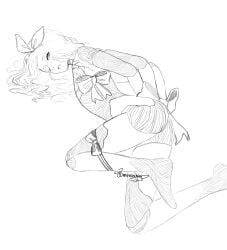 2d 4_arms accurate_body_type arms_behind_back artist_signature blush_lines colorless doll elden_ring female female_only fromsoftware looking_at_viewer menininini multi_arm no_breasts non-human presenting_hindquarters ranni_the_witch ribbon_bondage sketch solo solo_female