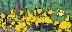 abra anthro ass backsack balls big_butt closed_eyes crossed_legs forest generation_1_pokemon genitals group hand_on_hip head_on_hand huge_butt hyenakenisis leaning leaning_forward leaning_over log looking_at_another looking_at_viewer looking_back looking_back_at_viewer lying male male_only male_shortstack multiple_boys nintendo on_front on_side outside peeping penis photo_background photography_(artwork) plant pokemon pokemon_(species) presenting presenting_hindquarters raised_tail shiny_pokemon short_stack shy sitting smile straddling tail teapot_(body_type) tree tree_stump wood yellow_body