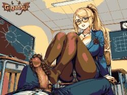 ai_assisted ai_generated angry_expression angry_face animated animation aseprite_(artwork) blonde_hair cosplay erection feet foot_fetish foot_focus footjob gigatsu glasses limited_palette metroid milf nintendo panties penis pixel_animation pixel_art ponytail samus_aran school stockings teacher toes twitching