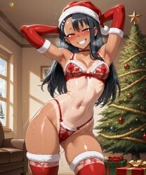 ai_generated camel_toe cameltoe christmas christmas_clothing christmas_hat christmas_headwear christmas_lingerie christmas_outfit front-tie_top fur-trimmed_bra hayase_nagatoro lingerie long_hair looking_at_viewer please_don't_bully_me,_nagatoro pose posing pussy_juice santa_costume santa_hat sexy_clothing small_breasts smiling smug smug_grin sweat sweaty tagme tan-skinned_female tan_body tan_skin tanline tanlines teasing teasing_viewer tomboy twistedpeach wet_pussy